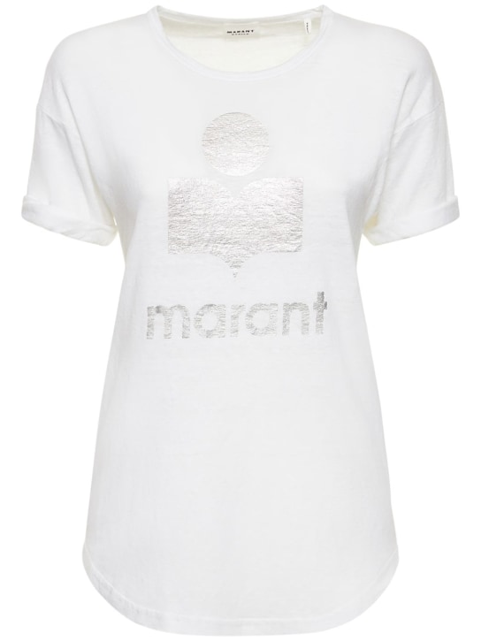 Marant Etoile: Koldi logo printed linen t-shirt - Beyaz - women_0 | Luisa Via Roma