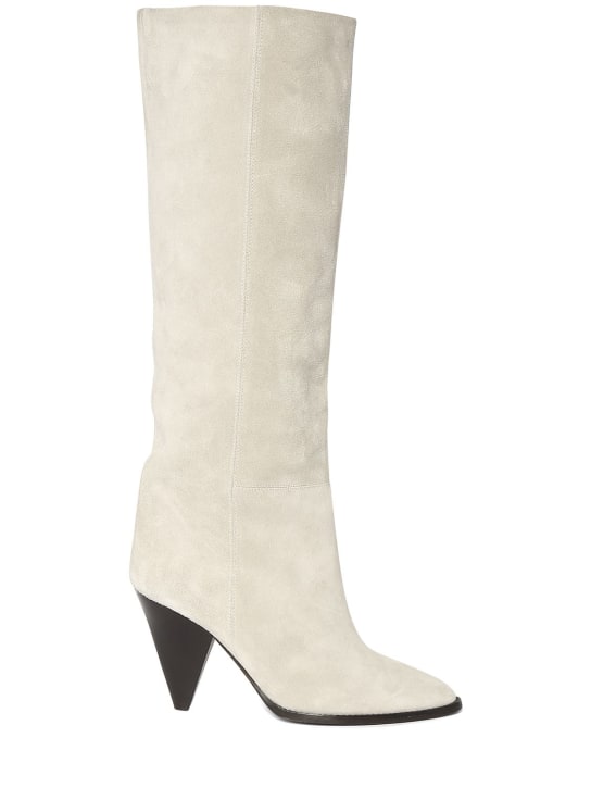 Isabel Marant: 90mm Ririo-Ga suede tall boots - Beyaz - women_0 | Luisa Via Roma