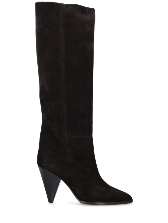 Isabel Marant: 90mm Ririo-Ga suede tall boots - Siyah - women_0 | Luisa Via Roma