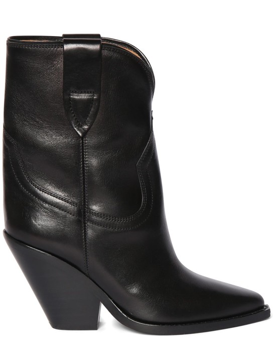 Isabel Marant: 90mm Leyane-Gz leather ankle boots - Siyah - women_0 | Luisa Via Roma