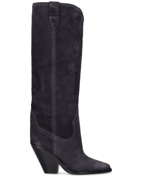 Isabel Marant: 90mm Lomero-Gz suede tall boots - Black - women_0 | Luisa Via Roma