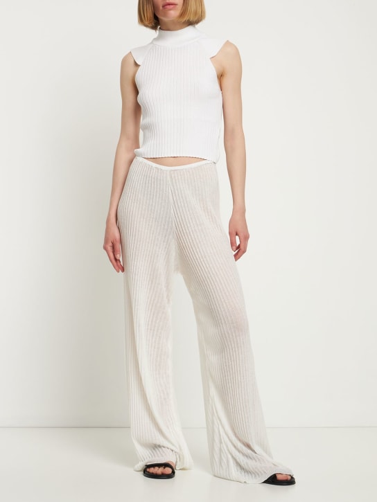 Zulu & Zephyr: Pantalon en maille de coton mélangé côtelé Shea - Blanc - women_1 | Luisa Via Roma