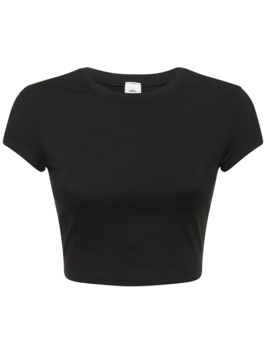 Alo Yoga: T-shirt à manches courtes Alosoft Finesse - Noir - women_0 | Luisa Via Roma