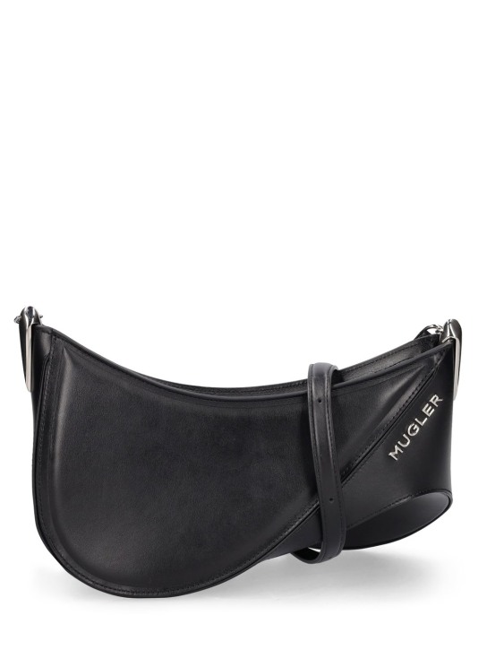 MUGLER: Medium leather spiral curve shoulder bag - Siyah - women_0 | Luisa Via Roma
