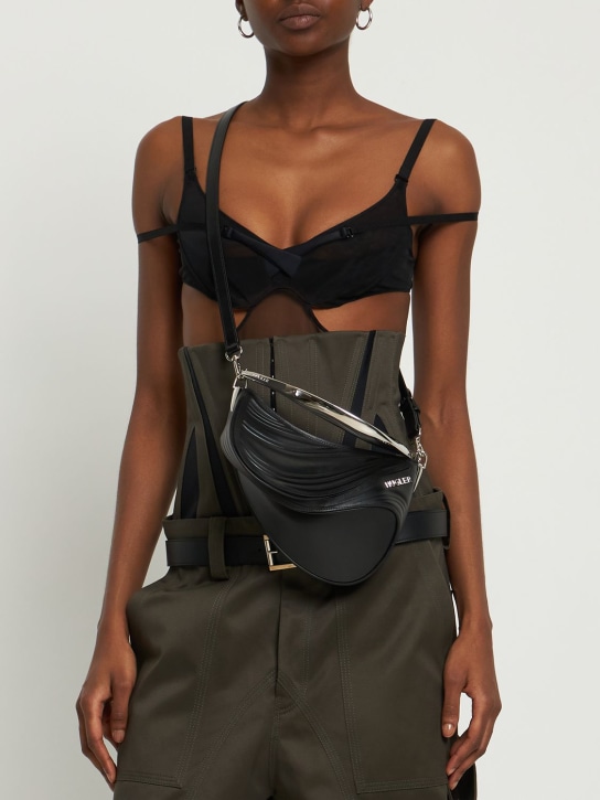 MUGLER: Mini embossed leather spiral curve bag - Siyah - women_1 | Luisa Via Roma