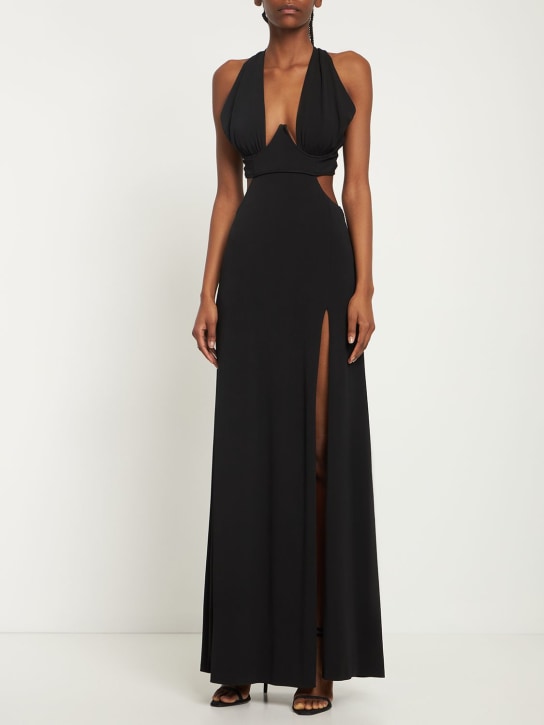 Dundas: Gena crossed viscose jersey long dress - Black - women_1 | Luisa Via Roma
