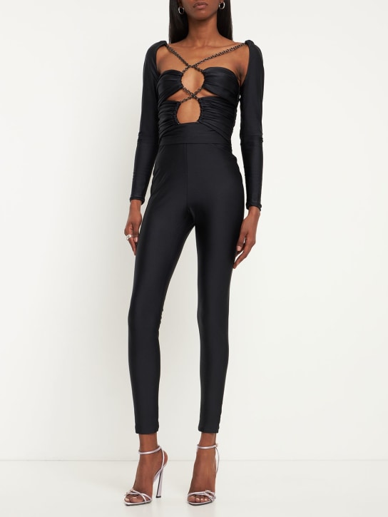 Dundas: Holly shiny jersey chain jumpsuit - Black - women_1 | Luisa Via Roma