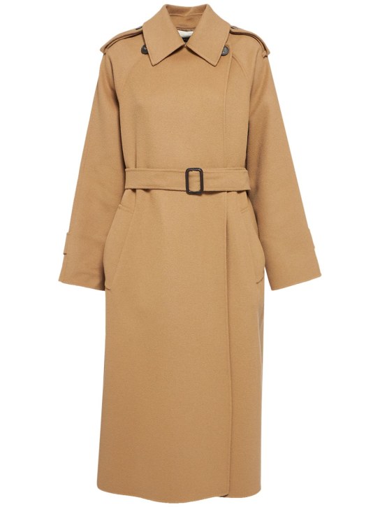 Weekend Max Mara: Cobalto belted wool blend trench coat - Camel - women_0 | Luisa Via Roma