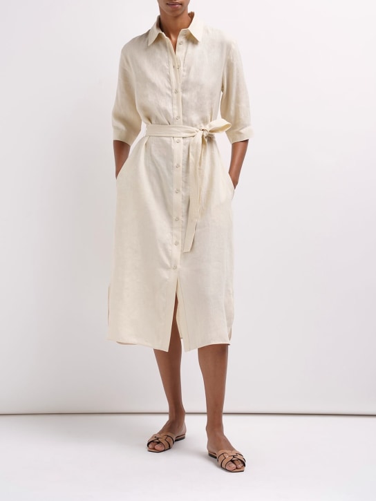 Max Mara: Prugna linen canvas midi shirt dress - Sand - women_1 | Luisa Via Roma