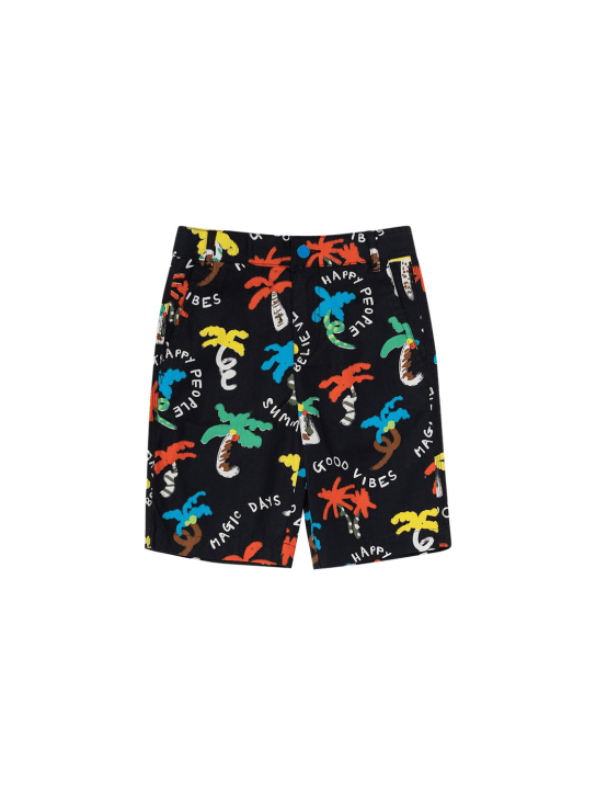 Stella McCartney Kids: Shorts in popeline organico stampato - Nero/Multicolor - kids-boys_0 | Luisa Via Roma