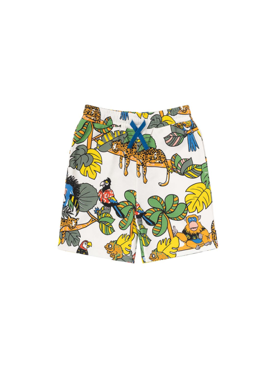 Stella McCartney Kids: SHORTS AUS BIO-BAUMWOLLFLEECE MIT DRUCK - Weiß/Multi - kids-boys_0 | Luisa Via Roma