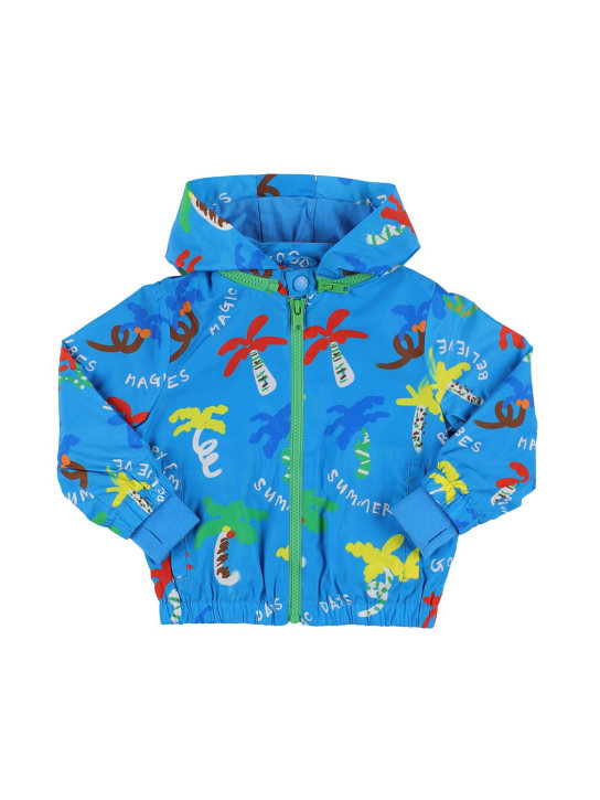 Stella McCartney Kids: Chaqueta de nylon reciclado con estampado - Azul/Multi - kids-boys_0 | Luisa Via Roma