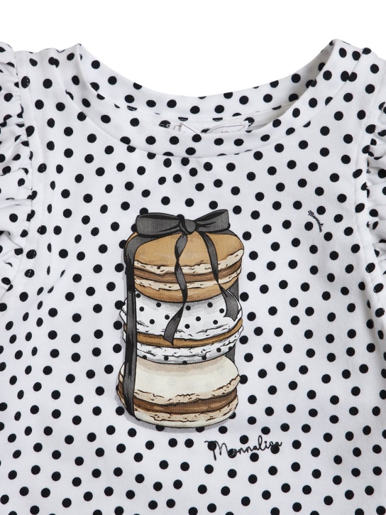 Monnalisa: Macaron print cotton jersey t-shirt - White/Black - kids-girls_1 | Luisa Via Roma