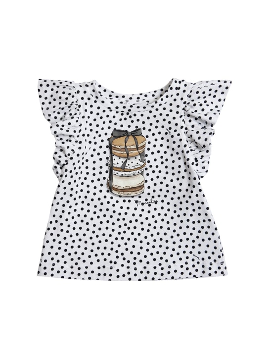 Monnalisa: Macaron print cotton jersey t-shirt - White/Black - kids-girls_0 | Luisa Via Roma