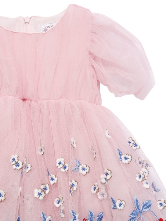 Monnalisa: Embroidered tulle dress - Pink - kids-girls_1 | Luisa Via Roma