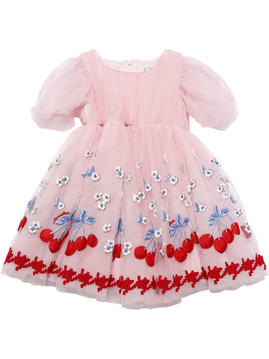 Monnalisa: Embroidered tulle dress - Pink - kids-girls_0 | Luisa Via Roma