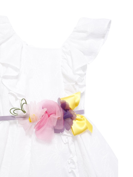 Monnalisa: Vestito in mussola di cotone con cintura - Bianco - kids-girls_1 | Luisa Via Roma