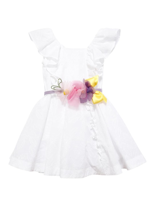 Monnalisa: Vestito in mussola di cotone con cintura - Bianco - kids-girls_0 | Luisa Via Roma