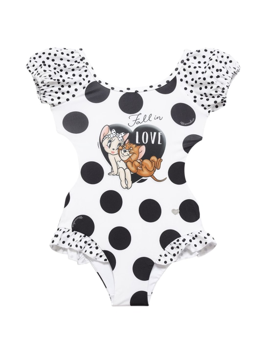 Monnalisa: 印花科技织物连体泳衣 - 白色/多色 - kids-girls_0 | Luisa Via Roma