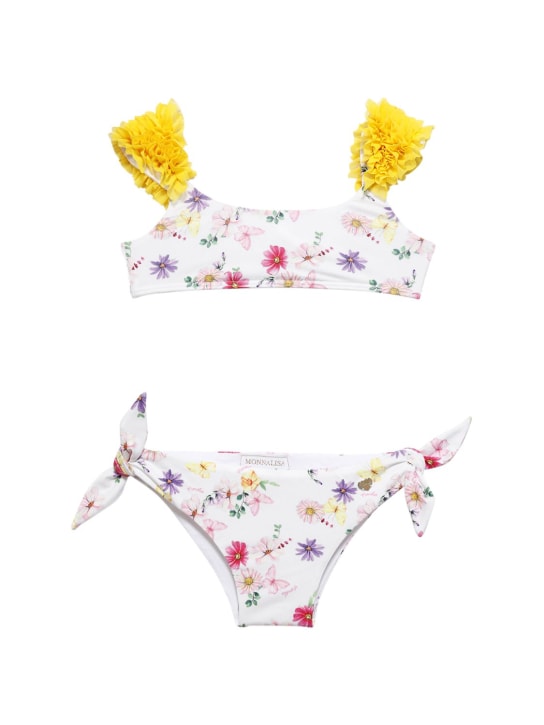 Monnalisa: Bikini de techno con estampado floral - Blanco/Amarillo - kids-girls_0 | Luisa Via Roma