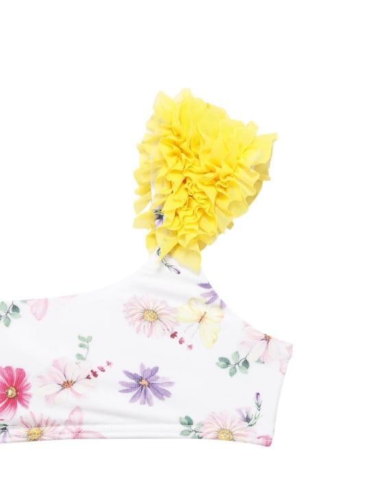 Monnalisa: Bikini de techno con estampado floral - Blanco/Amarillo - kids-girls_1 | Luisa Via Roma