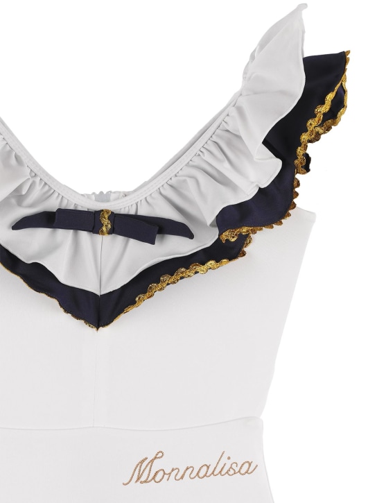 Monnalisa: Costume intero in techno con ruches e logo - Bianco - kids-girls_1 | Luisa Via Roma