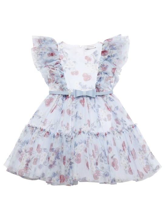 Monnalisa: KLEID AUS TÜLL MIT BLUMENDRUCK - Hellblau - kids-girls_0 | Luisa Via Roma