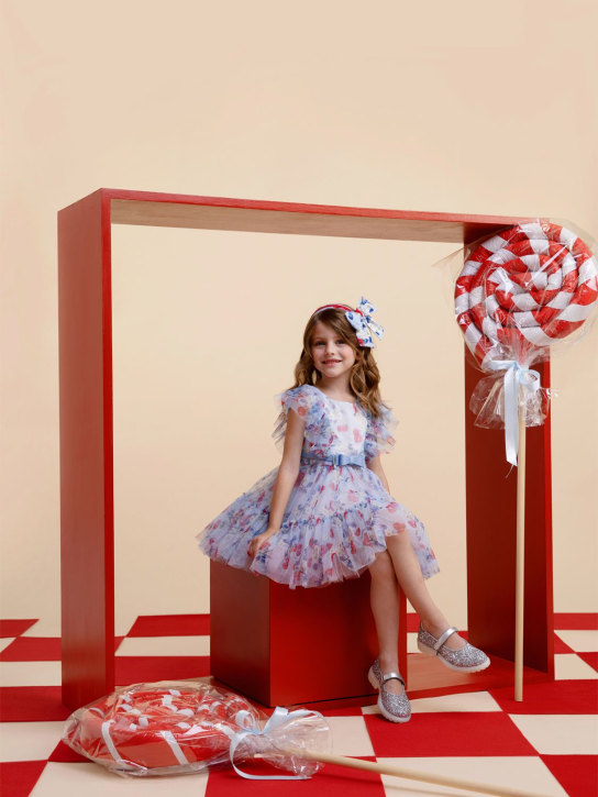 Monnalisa: KLEID AUS TÜLL MIT BLUMENDRUCK - Hellblau - kids-girls_1 | Luisa Via Roma