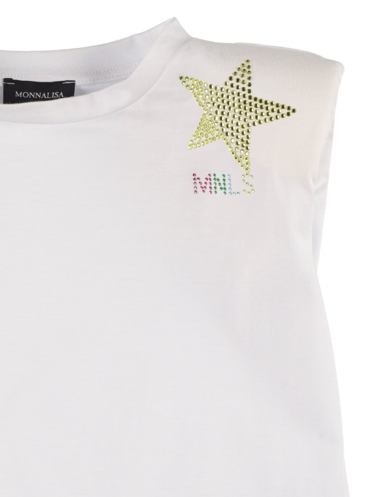 Monnalisa: Tank top in jersey di cotone / stelle - Bianco - kids-girls_1 | Luisa Via Roma