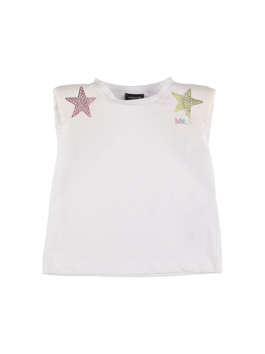 Monnalisa: Tank top in jersey di cotone / stelle - Bianco - kids-girls_0 | Luisa Via Roma