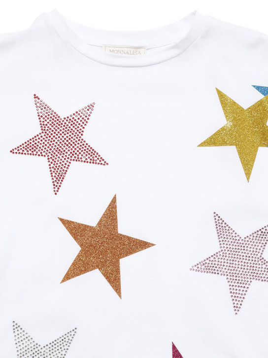 Monnalisa: T-SHIRT AUS BAUMWOLLJERSEY MIT GLITZERDRUCK - Weiß/Multi - kids-girls_1 | Luisa Via Roma