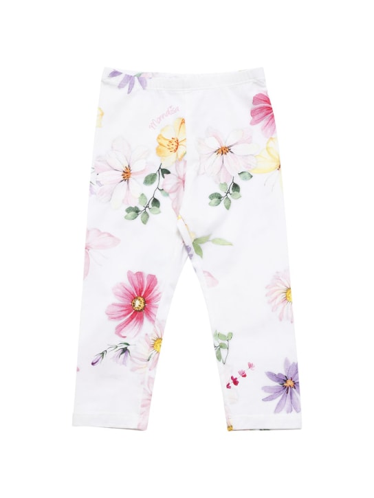 Monnalisa: 印花棉质平纹针织紧身裤 - 白色/多色 - kids-girls_0 | Luisa Via Roma