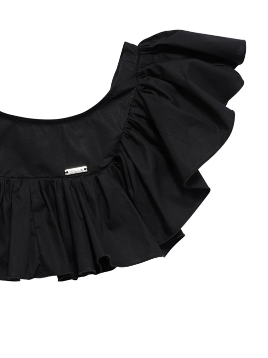 Monnalisa: 褶饰棉质府绸上衣 - 黑色 - kids-girls_1 | Luisa Via Roma