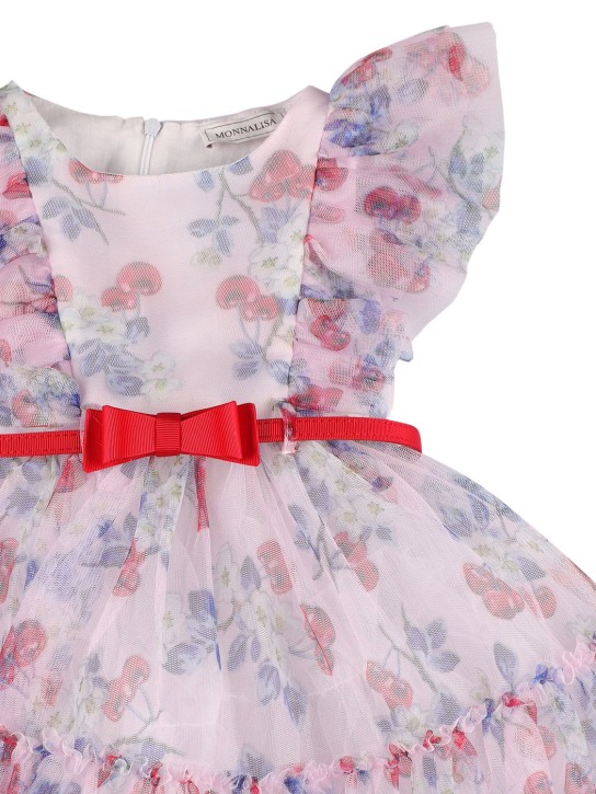 Monnalisa: 装饰印花薄纱连衣裙 - 粉色 - kids-girls_1 | Luisa Via Roma