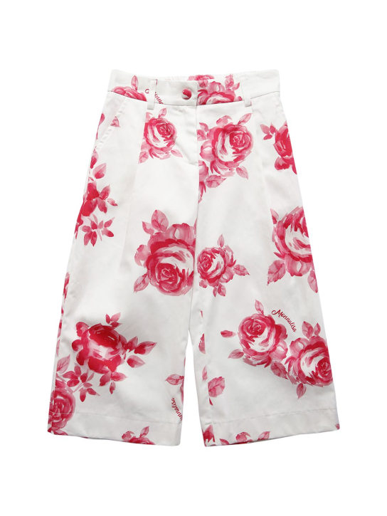 Monnalisa: Pantalones anchos de satén estampados - Blanco/Rosa - kids-girls_0 | Luisa Via Roma