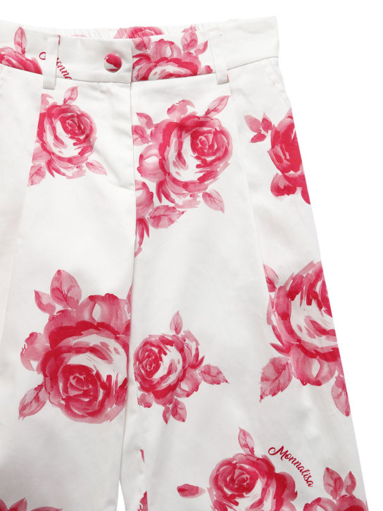 Monnalisa: Pantalones anchos de satén estampados - Blanco/Rosa - kids-girls_1 | Luisa Via Roma