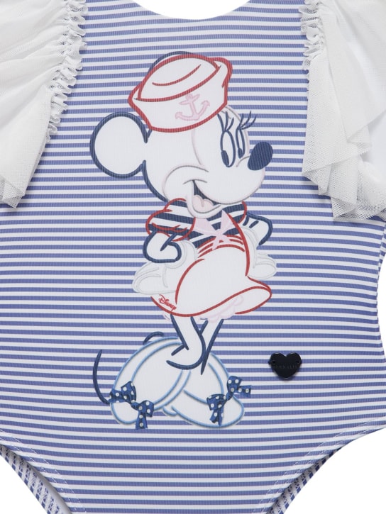 Monnalisa: Minnie embroidered one piece swimsuit - White/Navy - kids-girls_1 | Luisa Via Roma