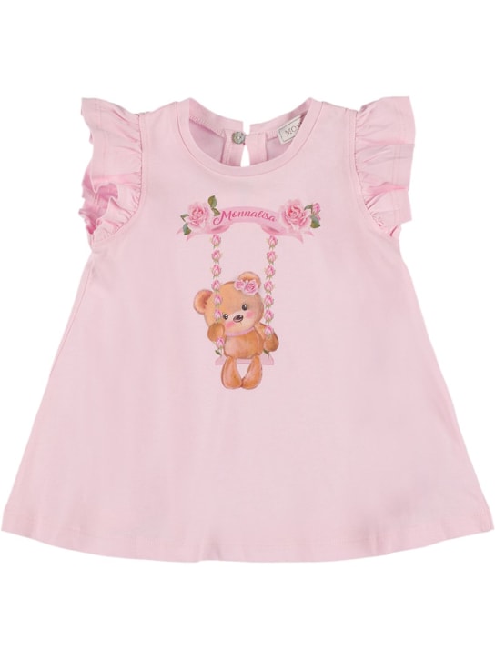 Monnalisa: Printed cotton jersey t-shirt w/ ruffles - Pink - kids-girls_0 | Luisa Via Roma