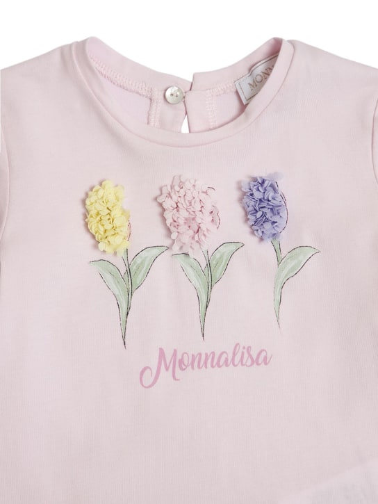 Monnalisa: 花朵装饰印花棉质平纹针织T恤 - 粉色 - kids-girls_1 | Luisa Via Roma