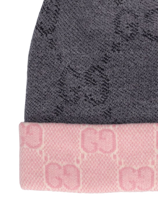 Gucci: GG wool knit hat - Grey/Pink - women_1 | Luisa Via Roma