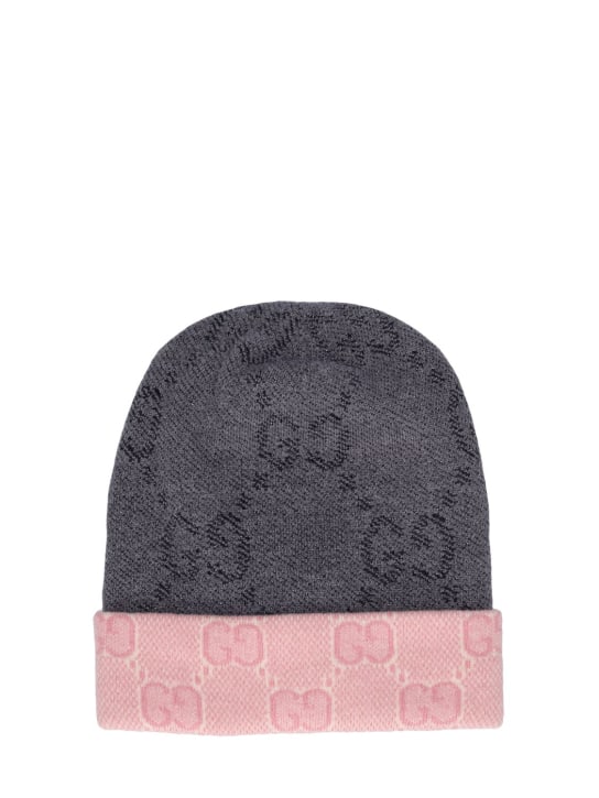 Gucci: GG wool knit hat - Grey/Pink - women_0 | Luisa Via Roma