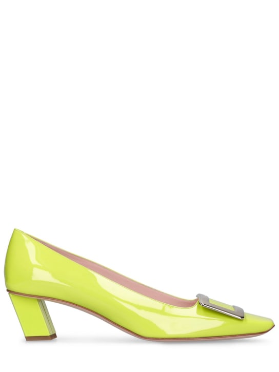 Roger Vivier: Zapatos de tacón Belle Vivier de charol 45mm - Verde Flúor - women_0 | Luisa Via Roma