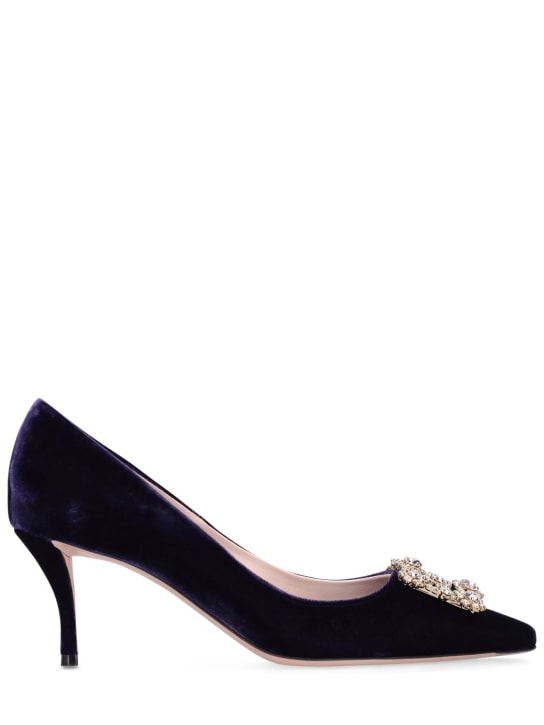 Roger Vivier: Zapatos de tacón de terciopelo 65mm - Azul Marino - women_0 | Luisa Via Roma
