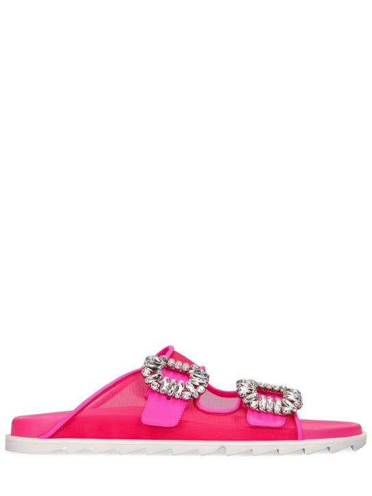 Roger Vivier: 10mm Slidy Viv mesh slide sandals - Neon Pink - women_0 | Luisa Via Roma