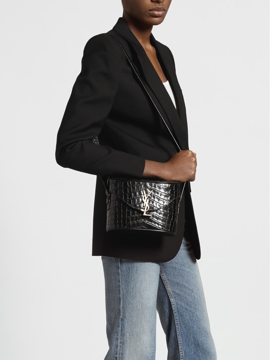 Saint Laurent: June leather shoulder bag - Siyah - women_1 | Luisa Via Roma