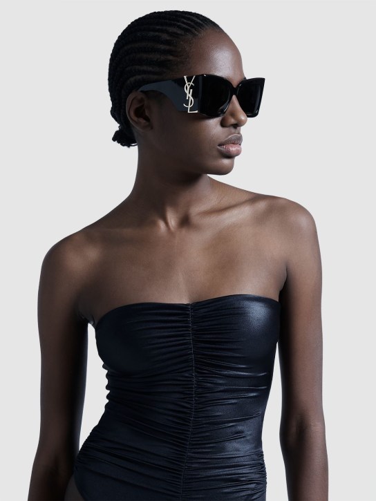 Saint Laurent: Gafas de sol de acetato reciclado - Negro - women_1 | Luisa Via Roma