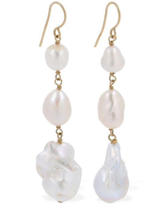 Jil Sander: Grainy 2 drop earrings - Gold/Pearl - women_0 | Luisa Via Roma