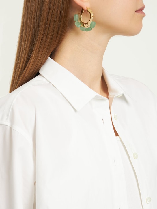 Jil Sander: Rough nature 3 hoop earrings - Gold/Green - women_1 | Luisa Via Roma