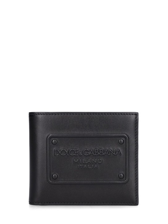 Dolce&Gabbana: Portafoglio in pelle con logo goffrato - Nero - men_0 | Luisa Via Roma