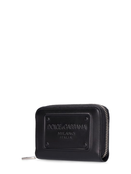 Dolce&Gabbana: Logo embossed leather zip wallet - Siyah - men_1 | Luisa Via Roma